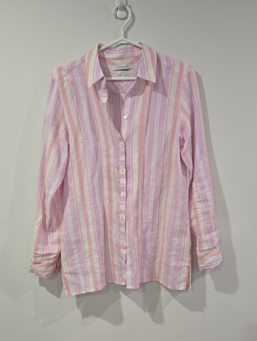 Foxcroft Pink And Purple Striped Linen Button-Up Shirt